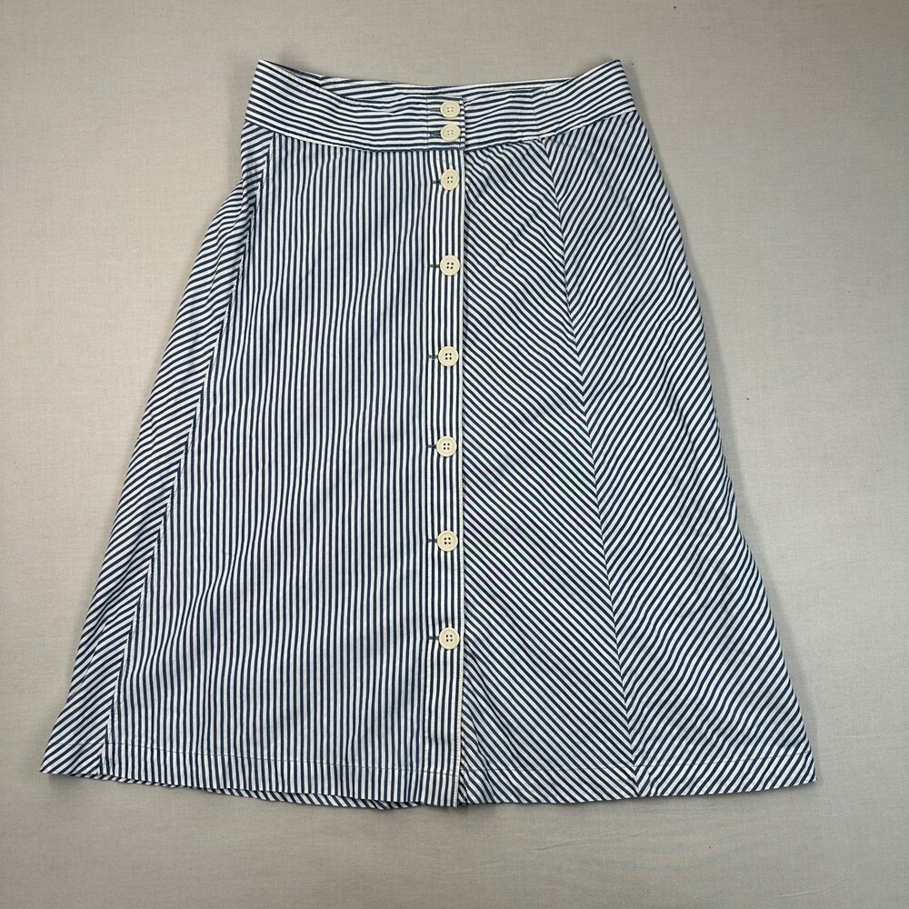 Coastal Prep J.Crew Striped Cotton A-Line Midi Skirt Navy White 2P